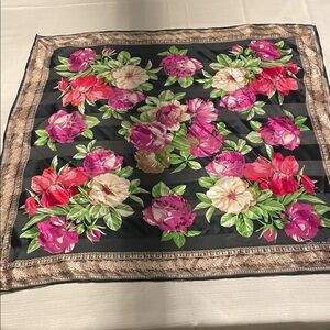 Oscar de la Renta Floral Silk Scarf with Black Border. Vintage